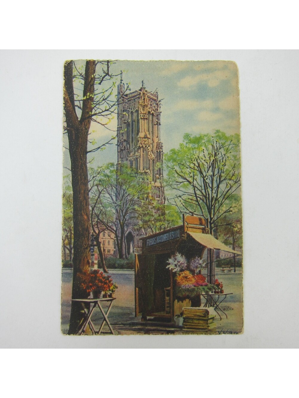 Art Postcard Color Paris France By Strolling St. James Tower Yvon Antique RARE